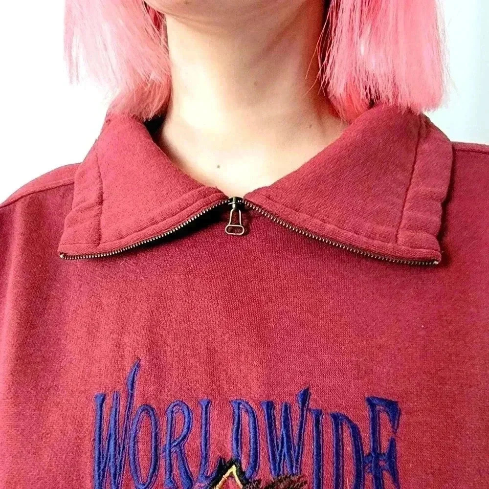 Vintage 90s Worldwide Consevation Fleece Pullover Sweatshirt - M - Picture 4 of 8